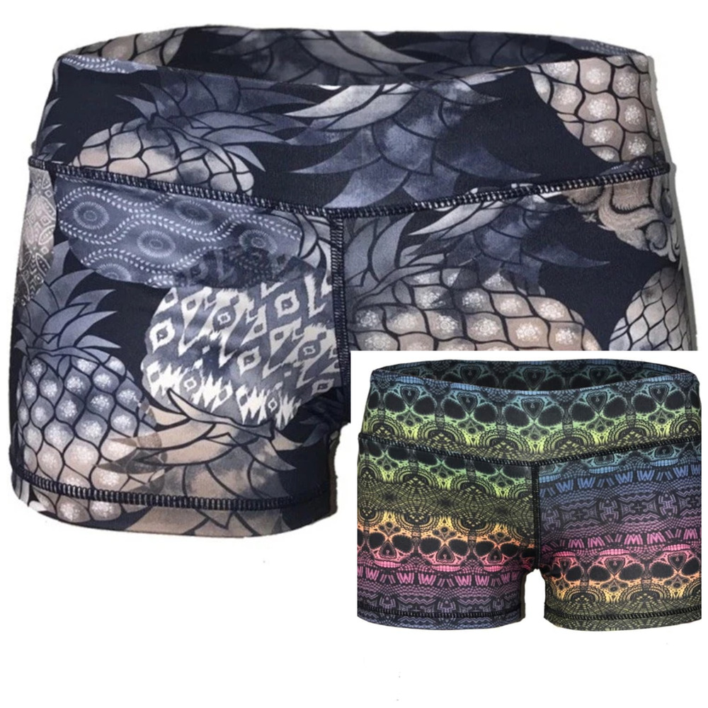 2 pair Epic MMA Gear Shorts S 3" Skulls Pineapple Stretch Boxing Running Workout